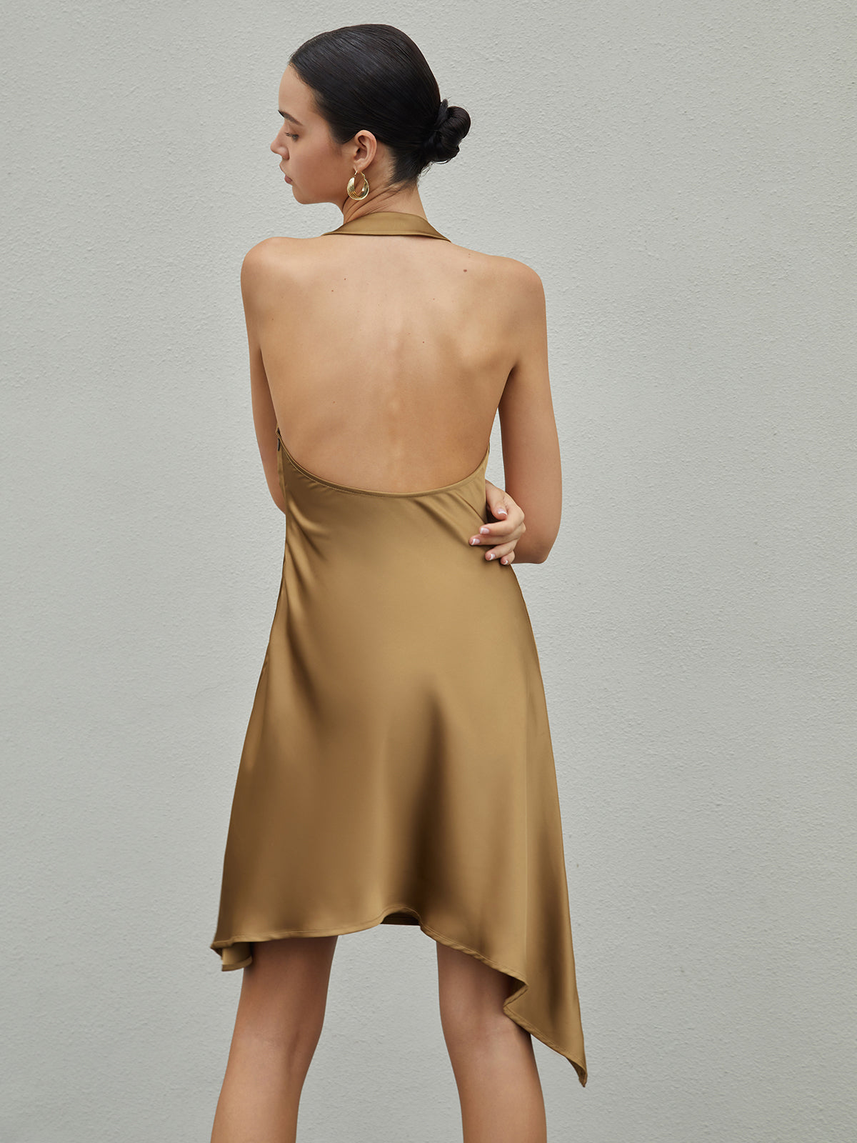 Luxurious Satin Cowl-Neck Backless Short Dress