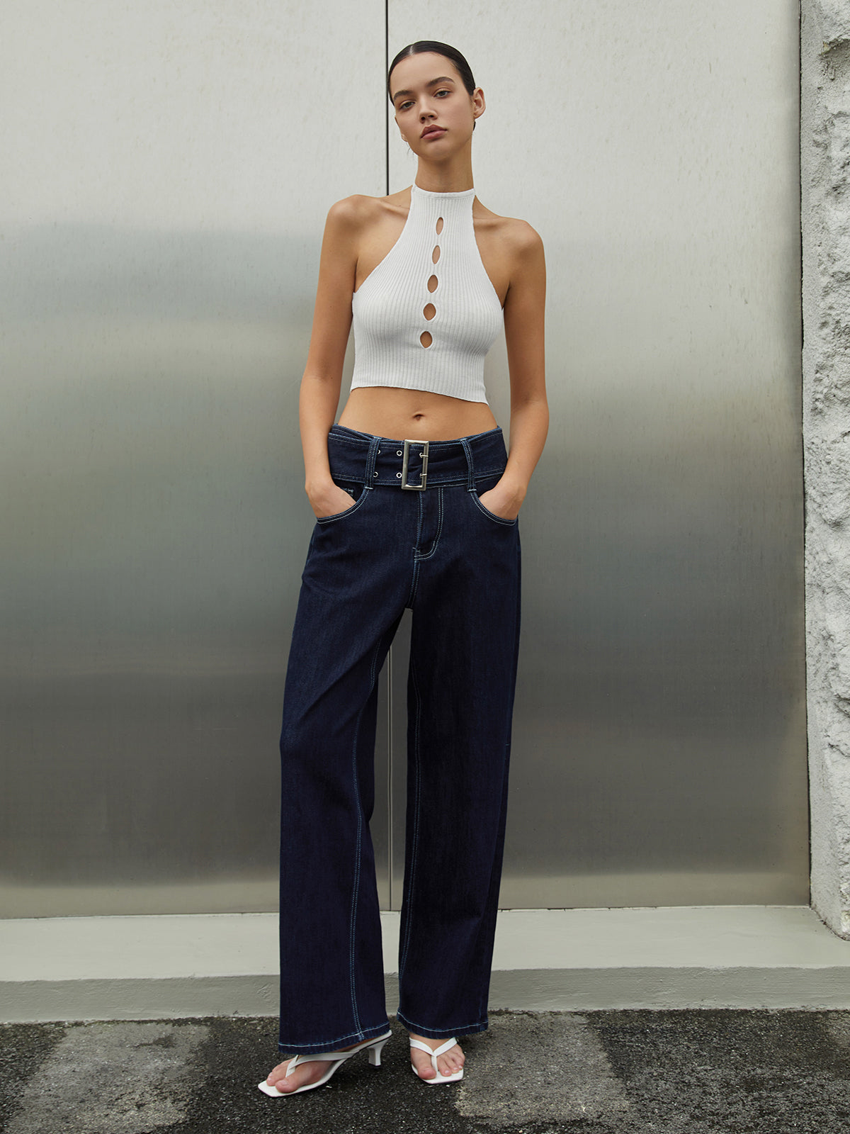 Casual Straight Leg Jeans With Belt