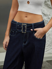 Casual Straight Leg Jeans With Belt