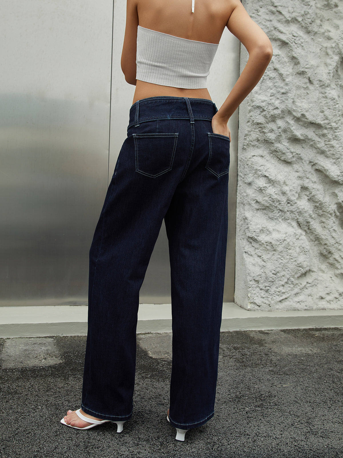 Casual Straight Leg Jeans With Belt