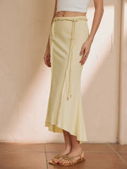 Pure Cotton Solid Belted Long Skirt