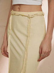 Pure Cotton Solid Belted Long Skirt