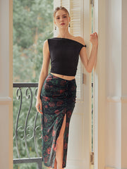 Vintage Rosette Garden Split Maxi Skirt