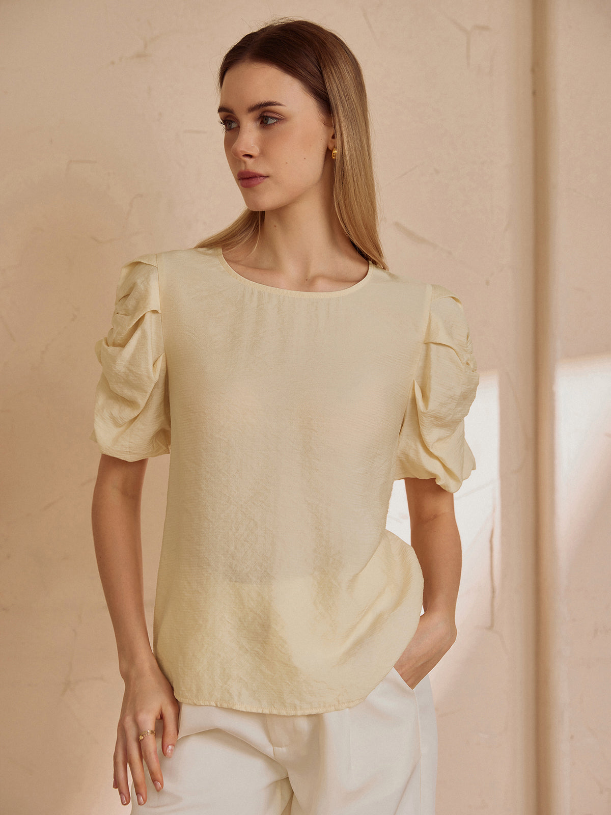 Solid Semi-Sheer Blouse