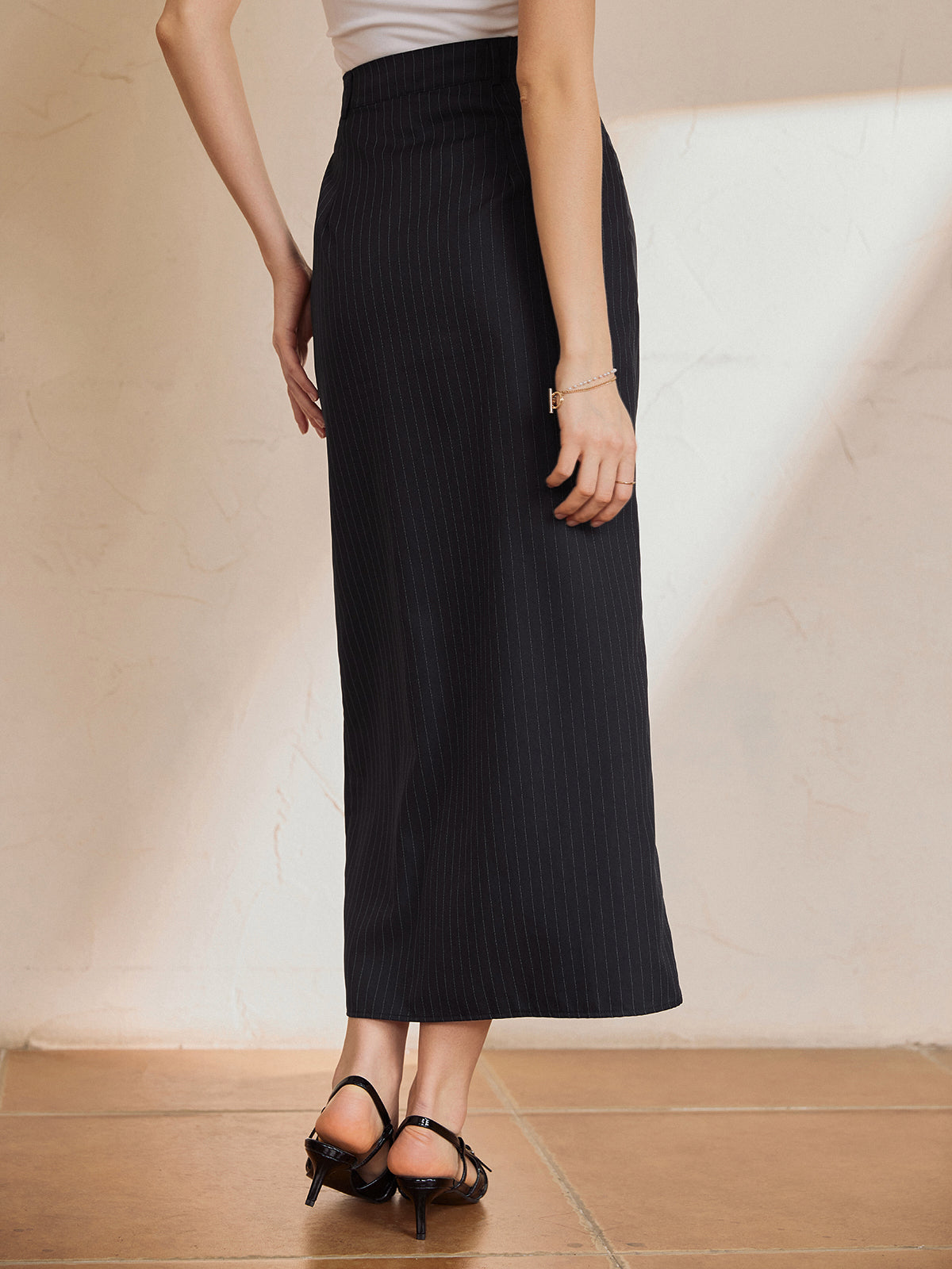 Solid Stripe Split Maxi Skirt