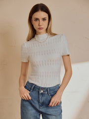 Eyelet Short Sleeve Snug Knit Top