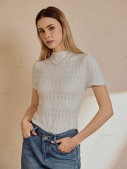 Eyelet Short Sleeve Snug Knit Top