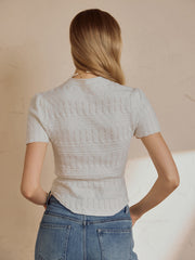 Eyelet Short Sleeve Snug Knit Top