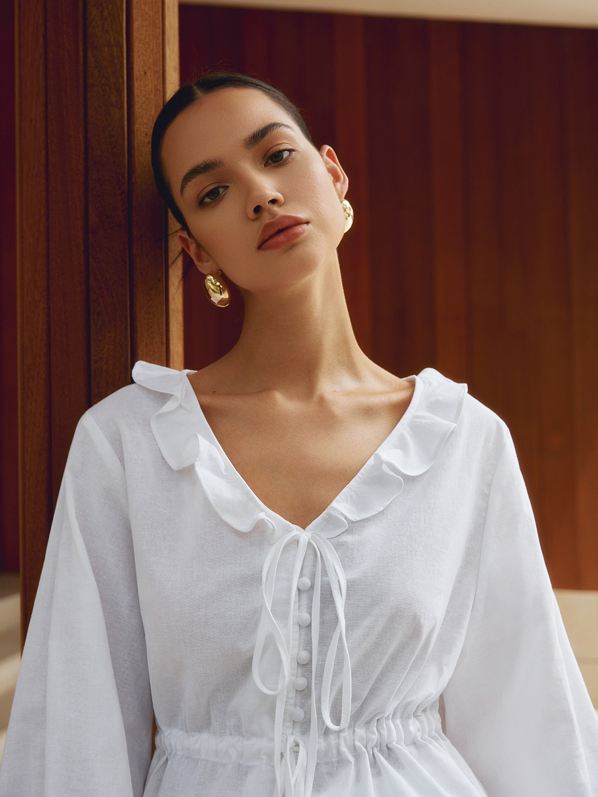 Cotton & Linen Lettuce Trim Drawstring Shorts Set