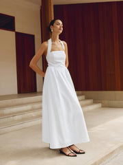 Cotton & Linen Halter A Line Long Dress