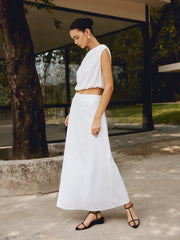 Cotton & Linen Solid Maxi Skirt