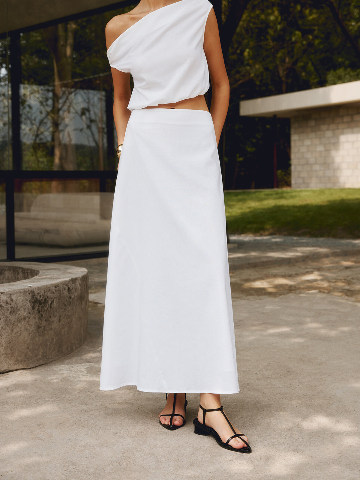 Cotton & Linen Solid Maxi Skirt