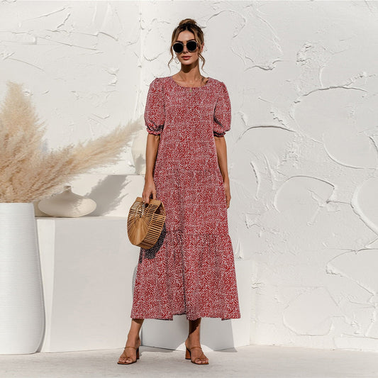 Summer Polka Dot Plaid Print Robe Maxi Dress