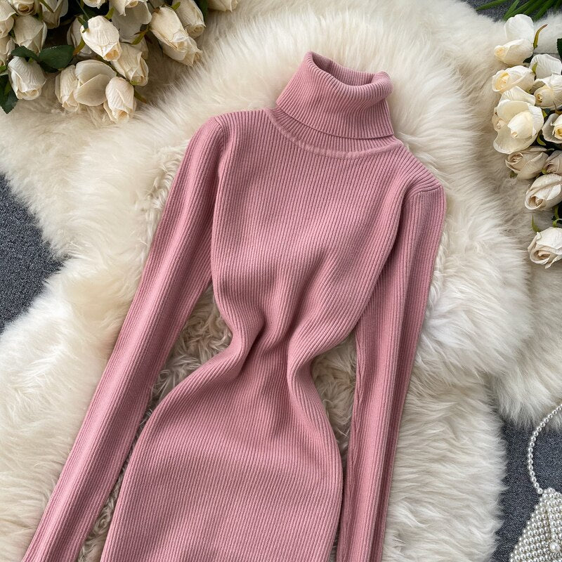 Korean Fashion Casual Solid Women Midi Bodycon Dress