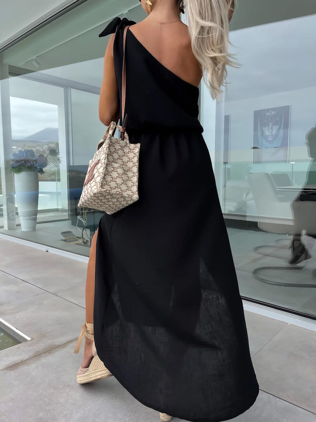 Dew Shoulder White Ankle Length Dress