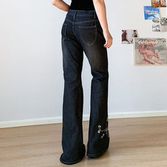 Vintage Washed Butterfly Flare Jeans