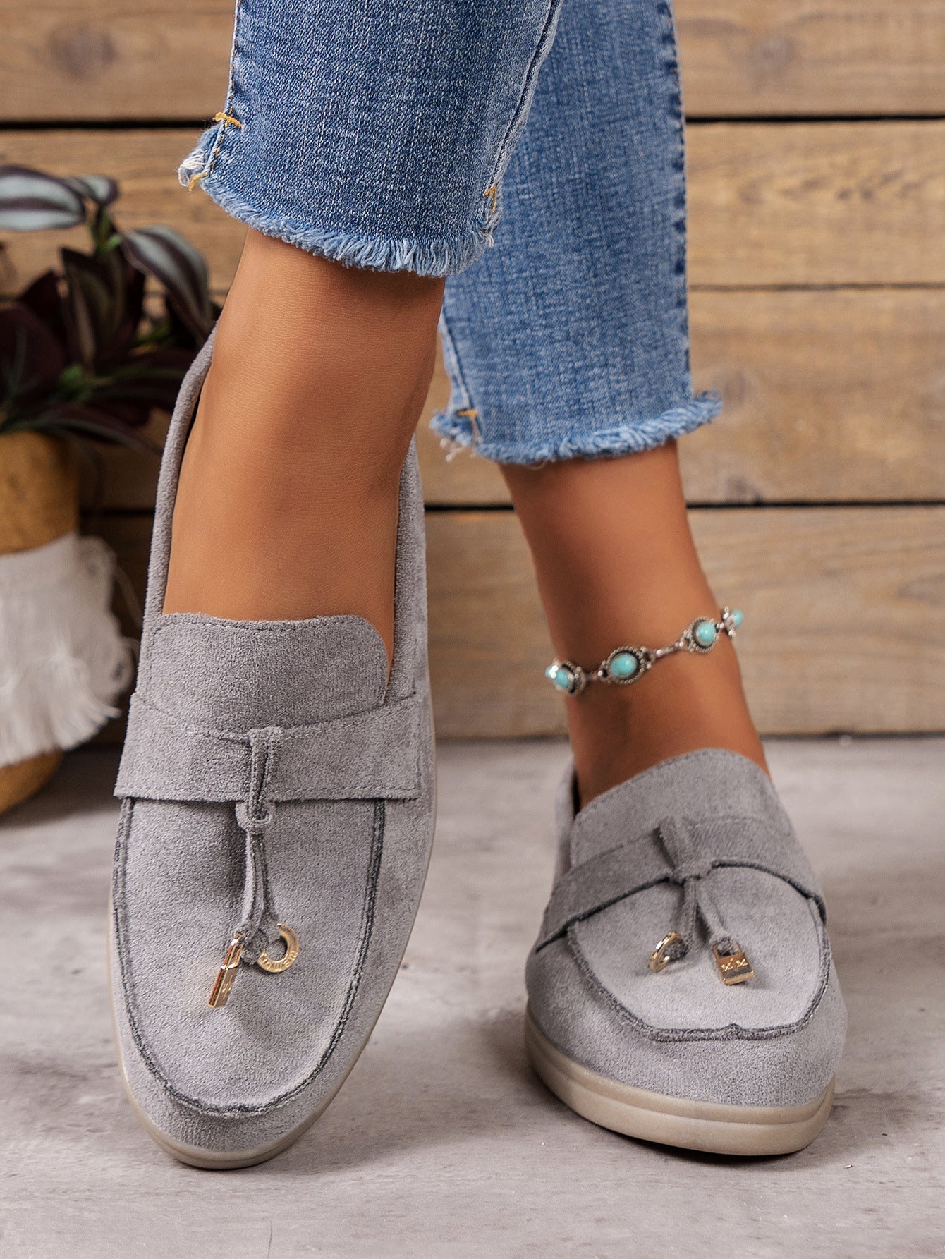 Whispering Breeze Metal Buckle Flat Shoes