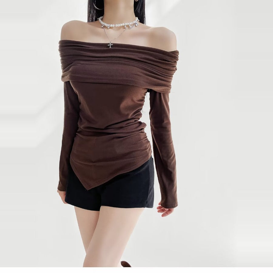 Terracotta Off Shoulder Long Sleeve Shirt