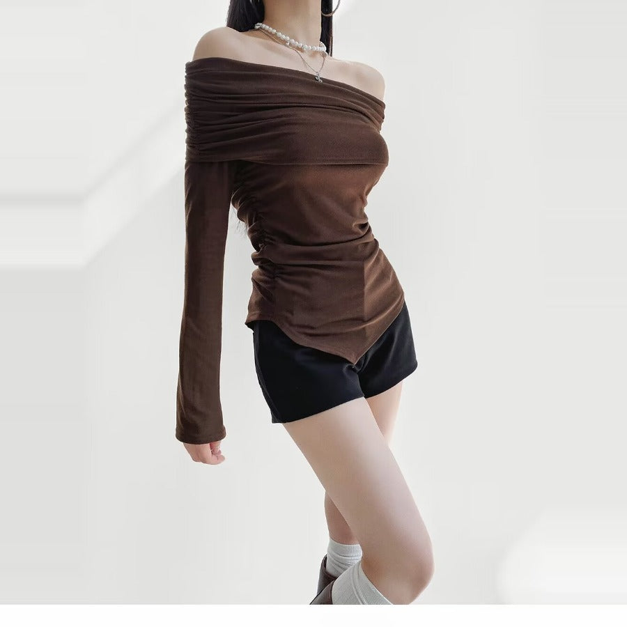 Terracotta Off Shoulder Long Sleeve Shirt