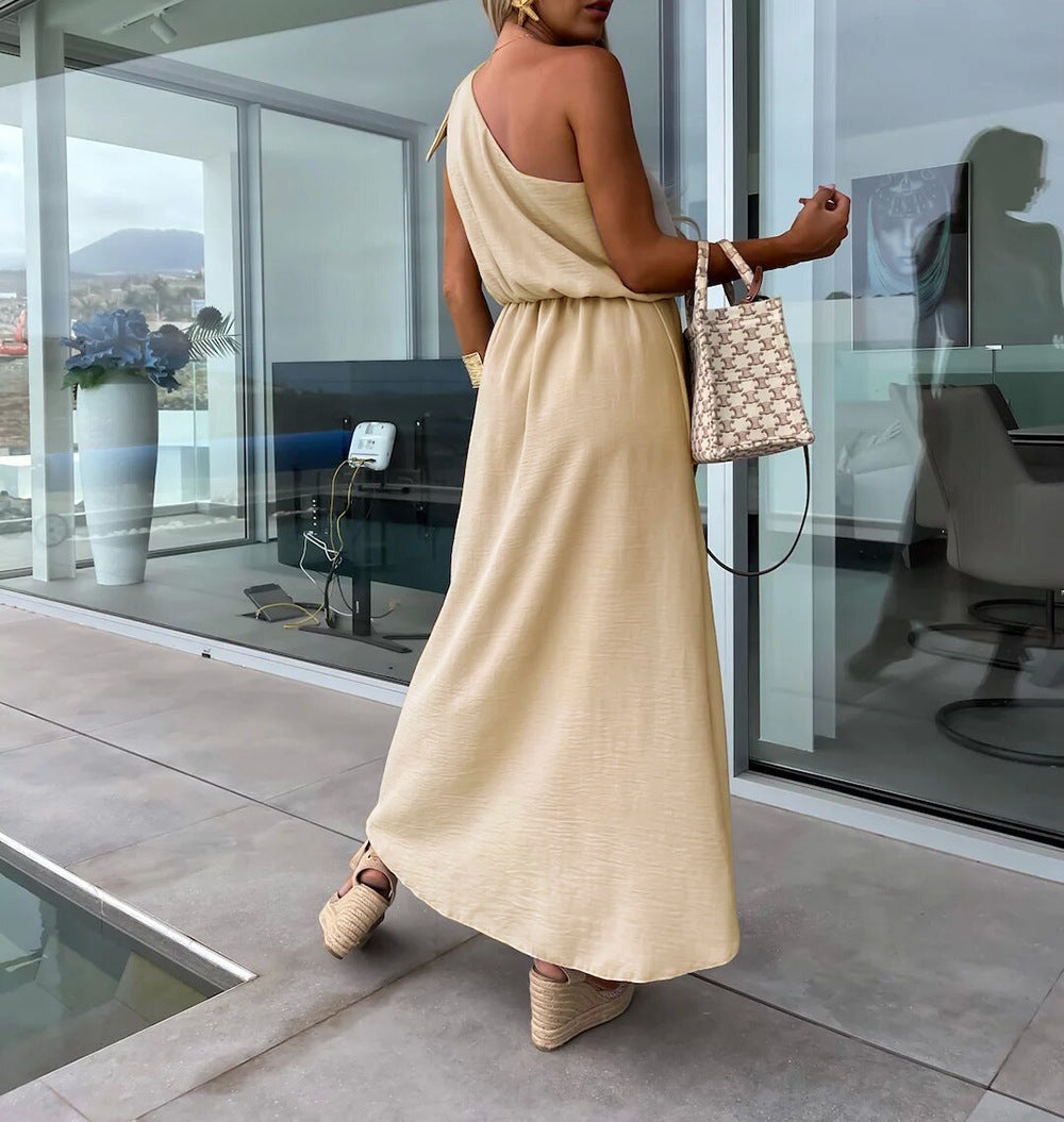 Dew Shoulder White Ankle Length Dress