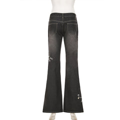 Vintage Washed Butterfly Flare Jeans