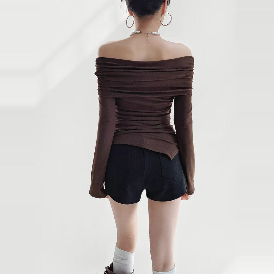 Terracotta Off Shoulder Long Sleeve Shirt