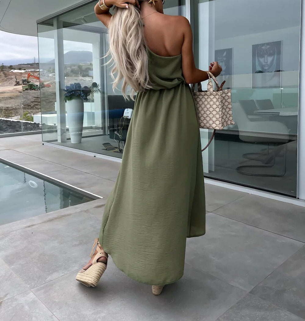 Dew Shoulder White Ankle Length Dress
