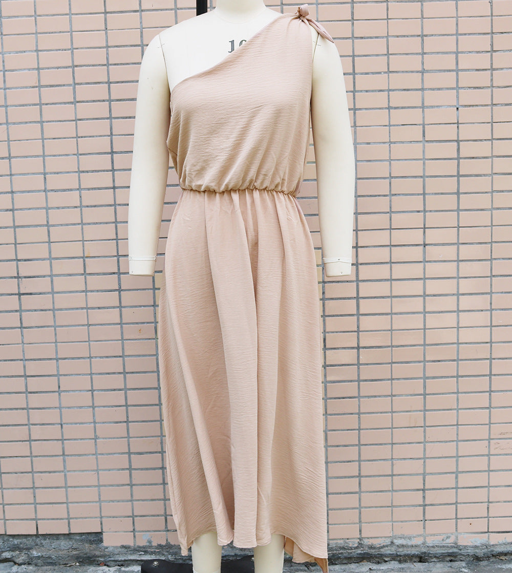 Dew Shoulder White Ankle Length Dress