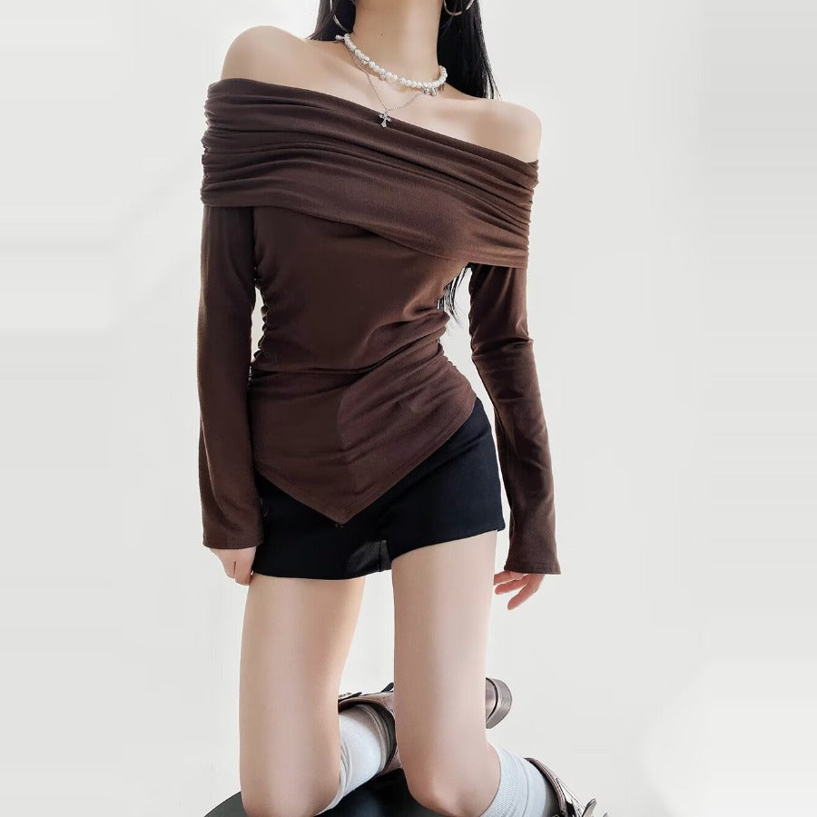Terracotta Off Shoulder Long Sleeve Shirt