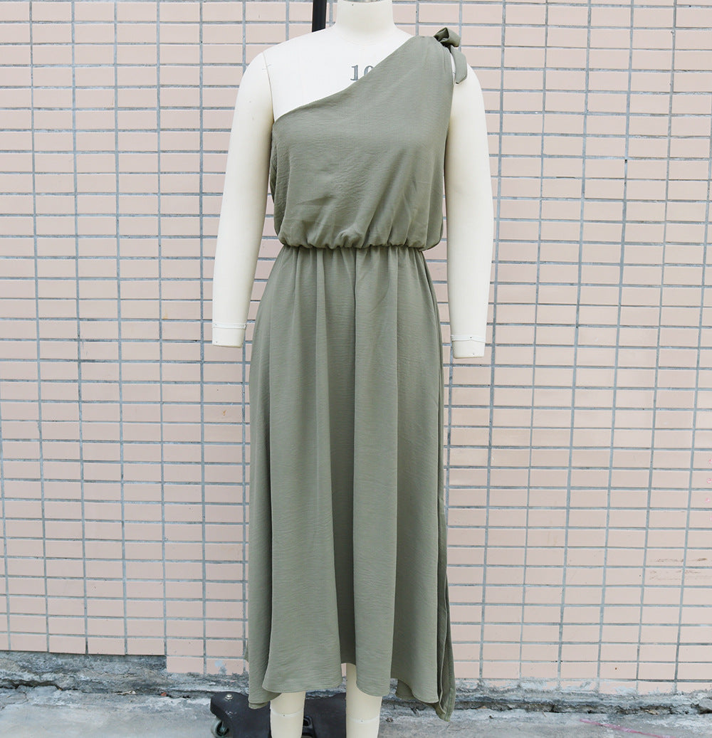 Dew Shoulder White Ankle Length Dress