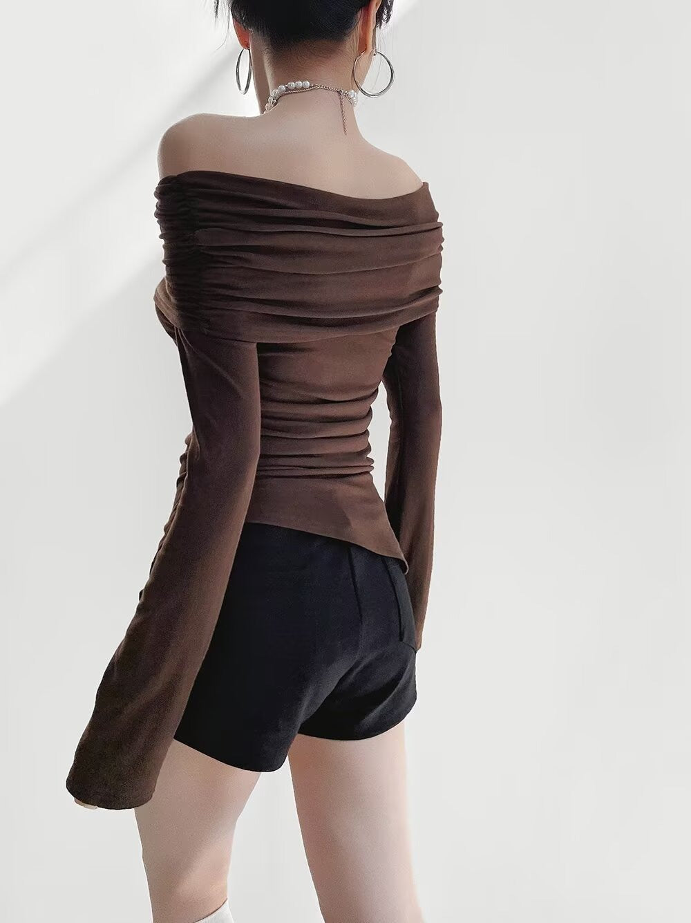 Terracotta Off Shoulder Long Sleeve Shirt