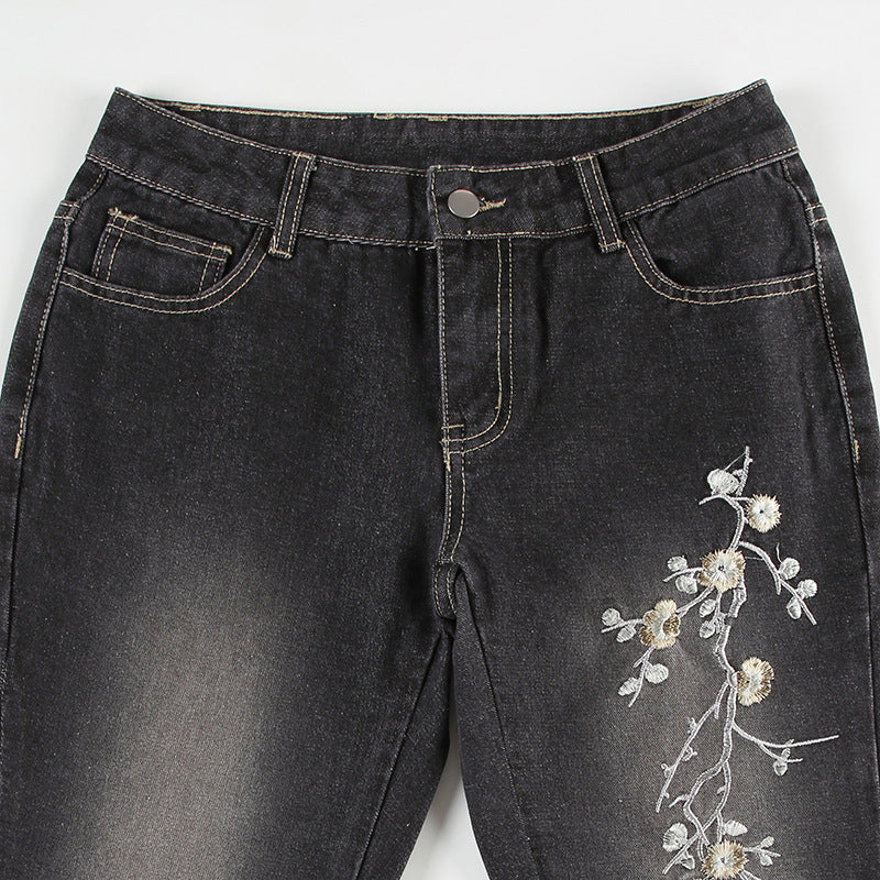 Vintage Washed Butterfly Flare Jeans