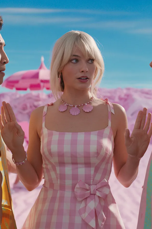 Barbie Movie Margot Pink Plaid Check Dress