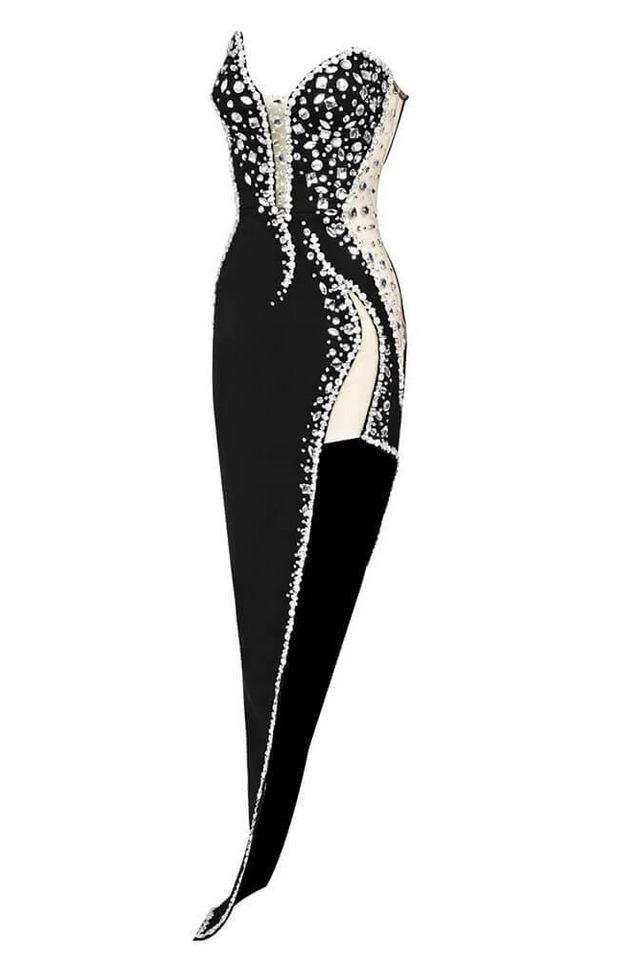 Porsha Diamonate Strapless Maxi Bandage Dress