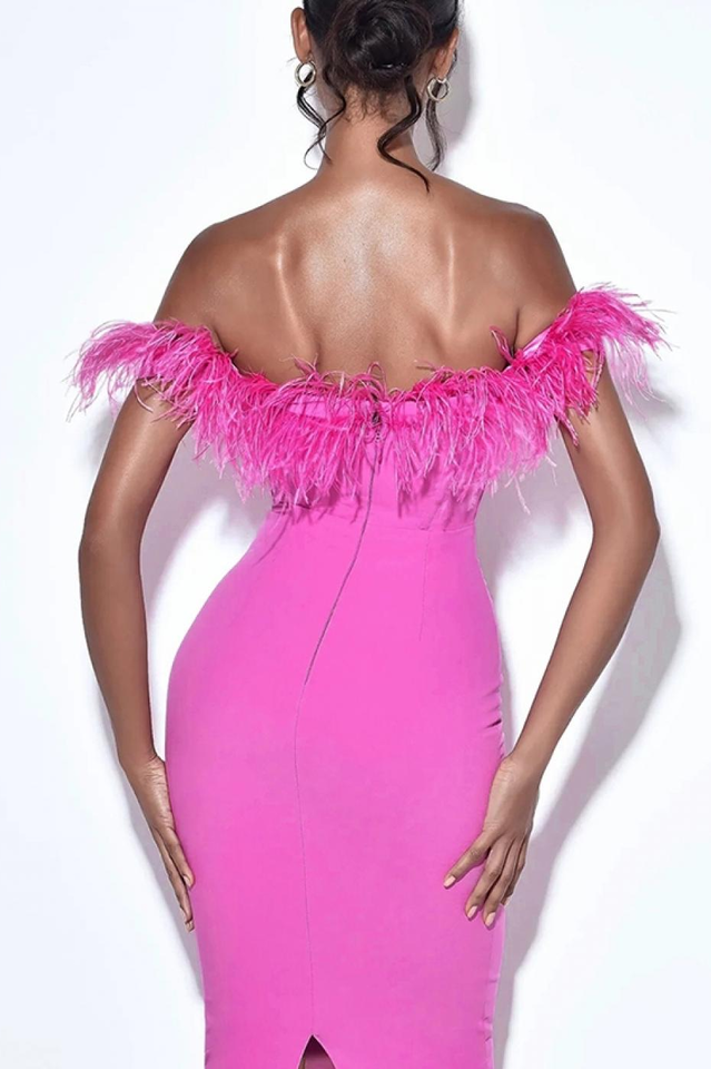 Fashionella Slash Neck Feather Dress