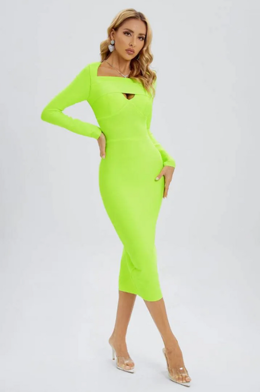 Samantha Fluorescent Green Long Sleeve Dress