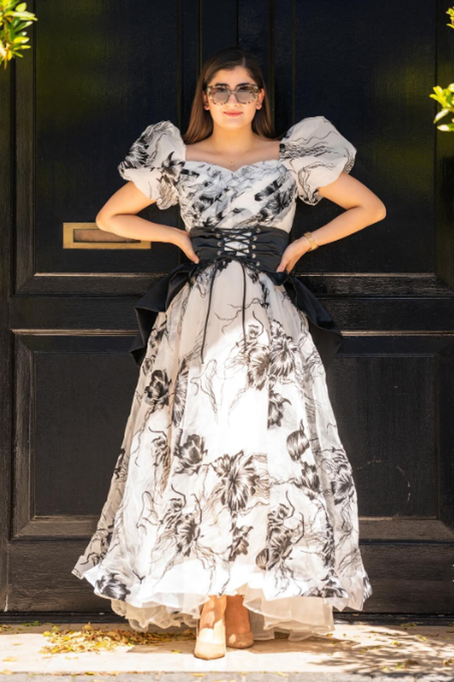 Puff Sleeve Organza Belted Maxi Dress
