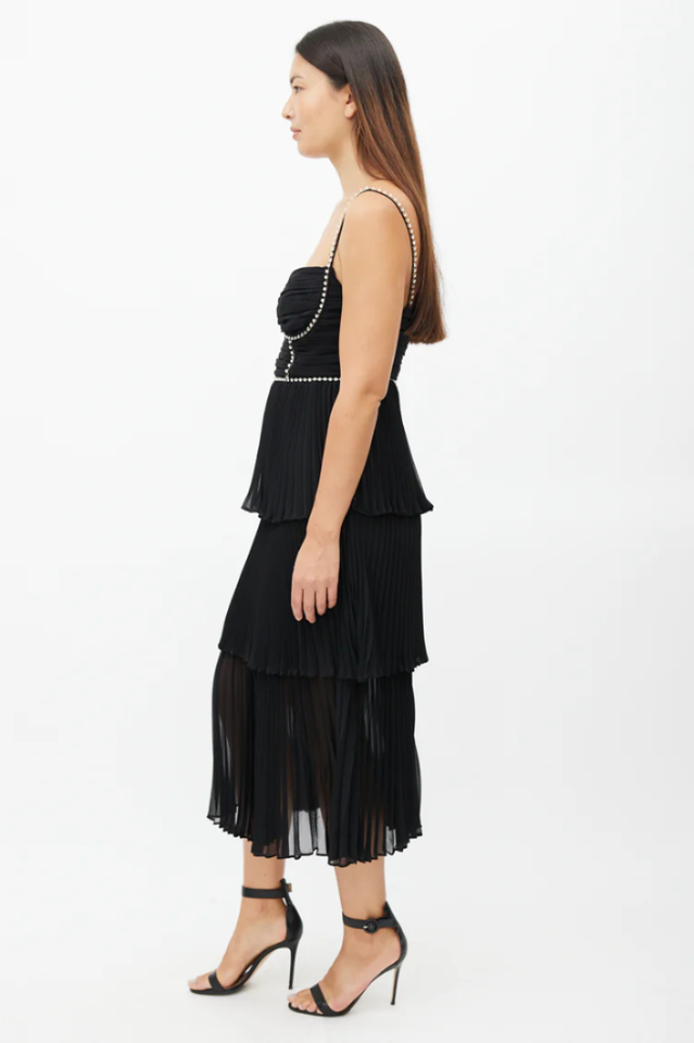 Rochie Black Tiered Jewel Chiffon Dress