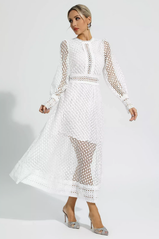 Puff Sleeves Fit & Flare Midi Dress