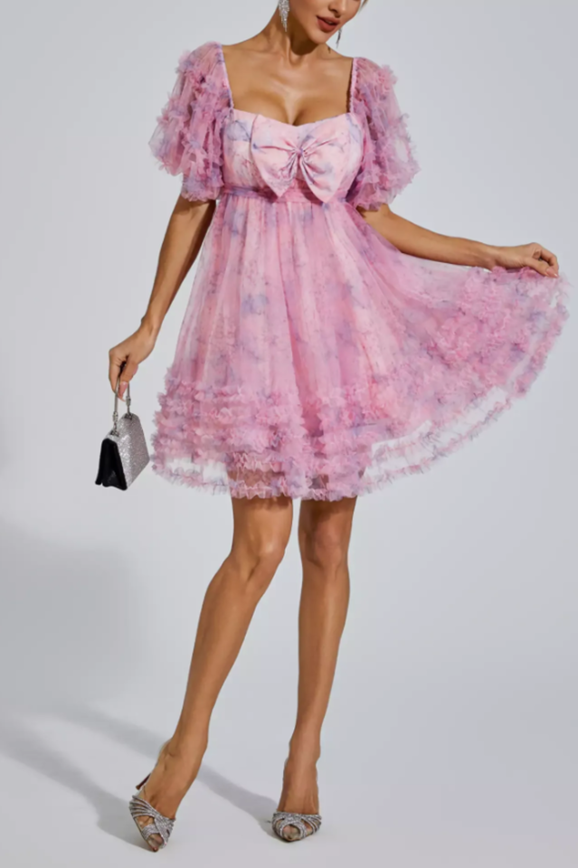 Raquel Bubble-Sleeve Mini Dress