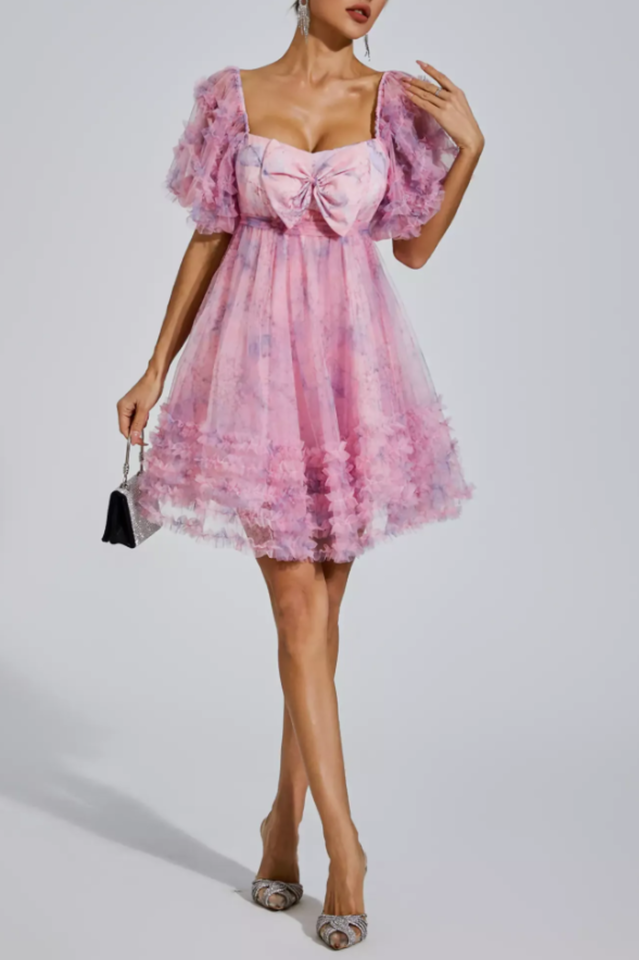 Raquel Bubble-Sleeve Mini Dress