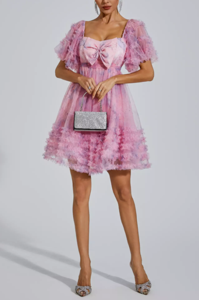 Raquel Bubble-Sleeve Mini Dress