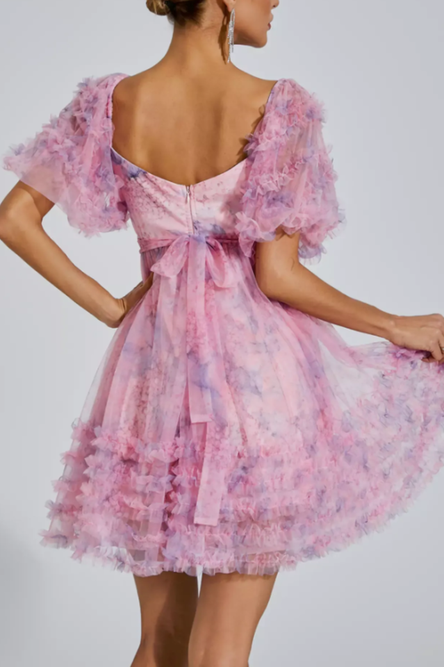 Raquel Bubble-Sleeve Mini Dress