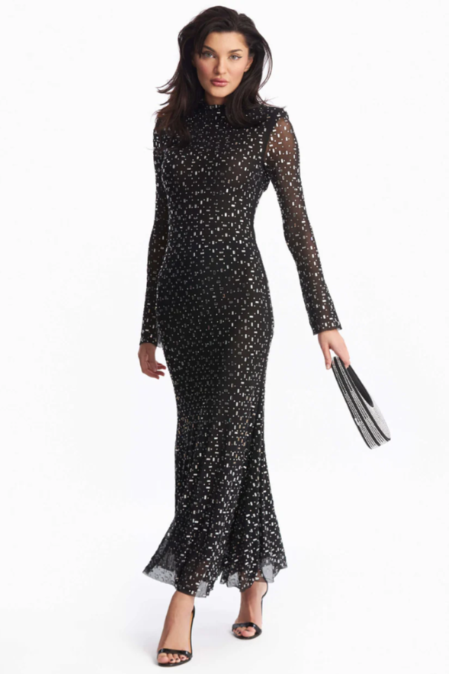 Crystal-Embellished Mesh Maxi Dress