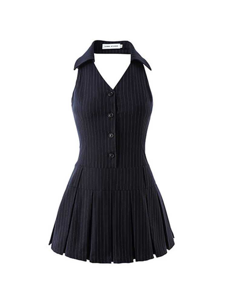Summer Fashion Mini Halter Party Pleated Dress