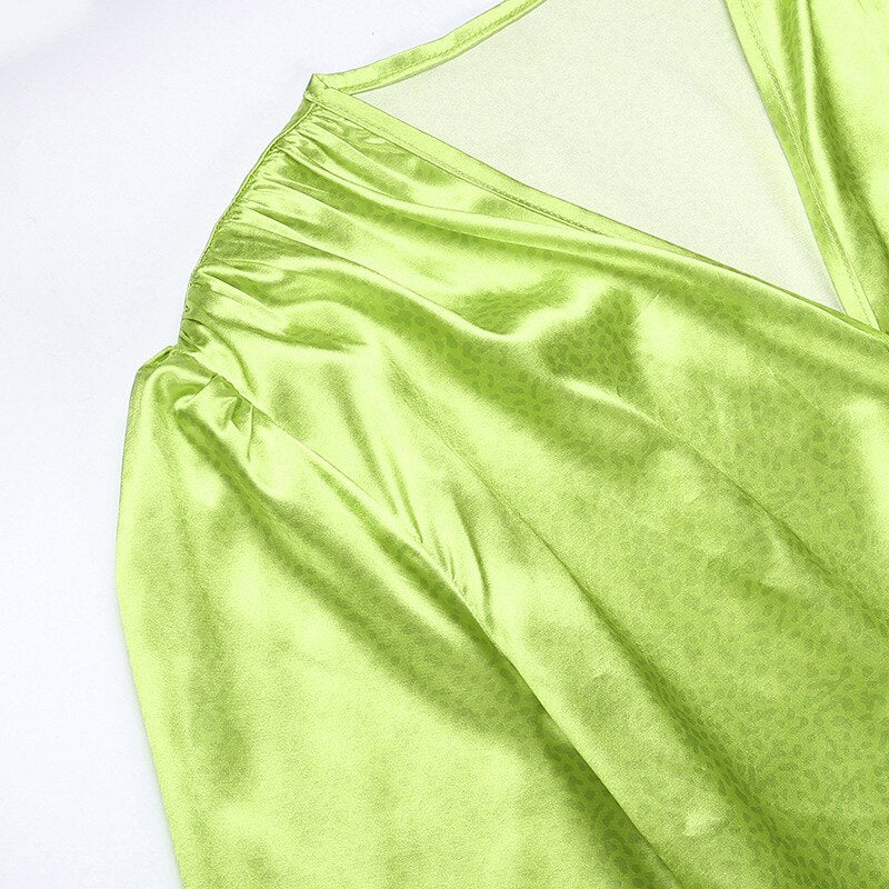 Spring Dress V-neck Feather Long Sleeve Print Mini Party Dress