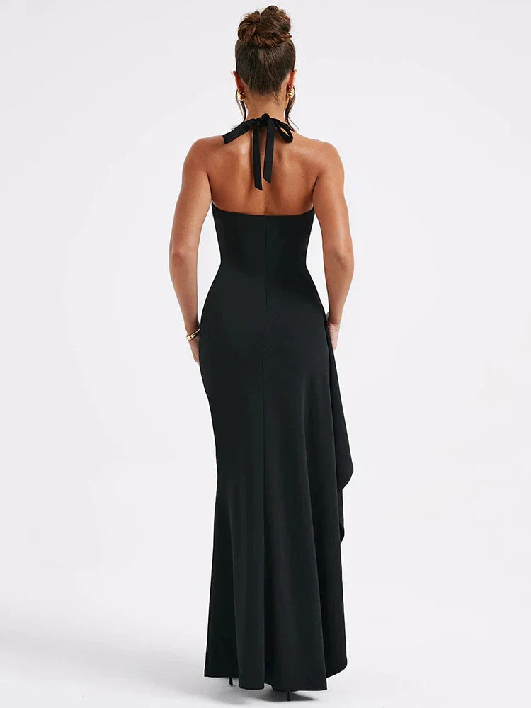 Deep V-neck thigh-high slit maxi dress