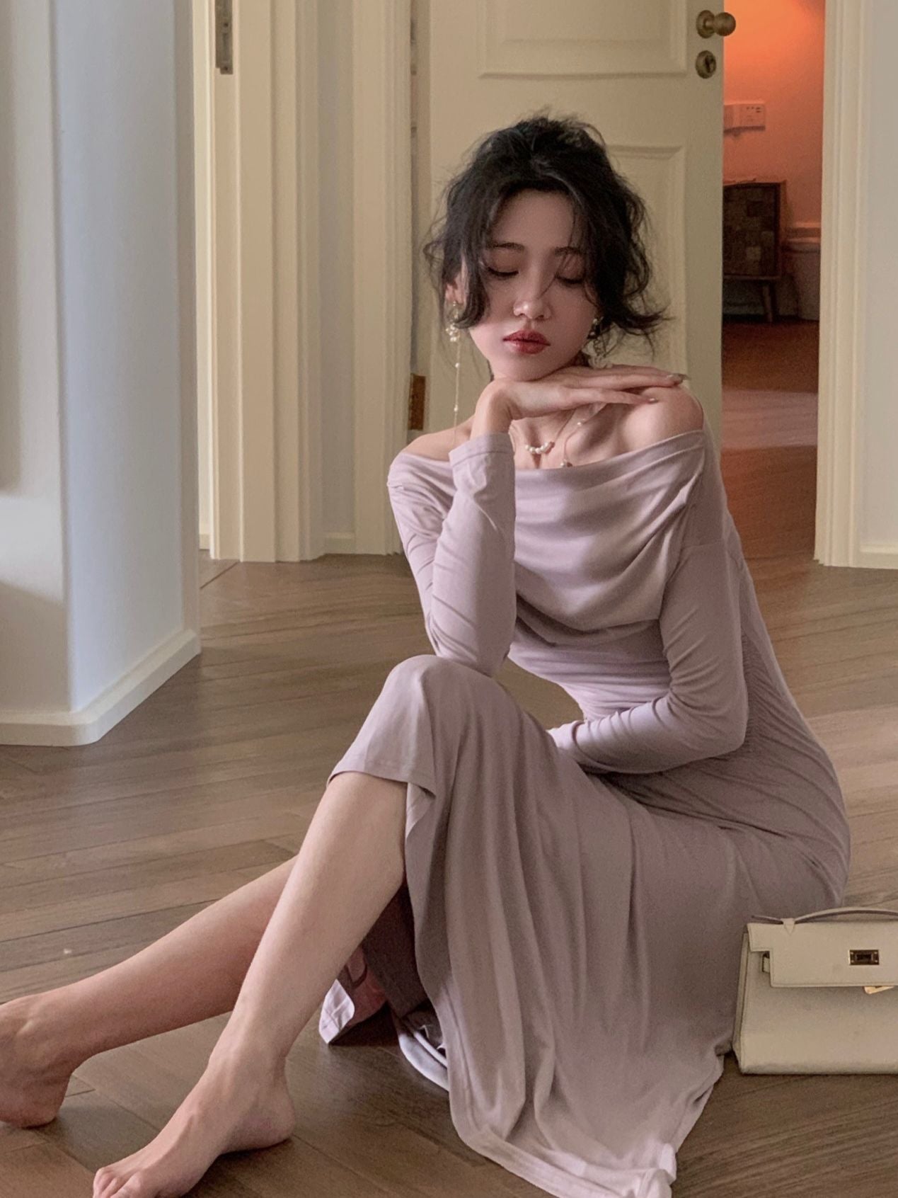 Summer Spring New Elegant Long Sleeve Off Shoulder Dress