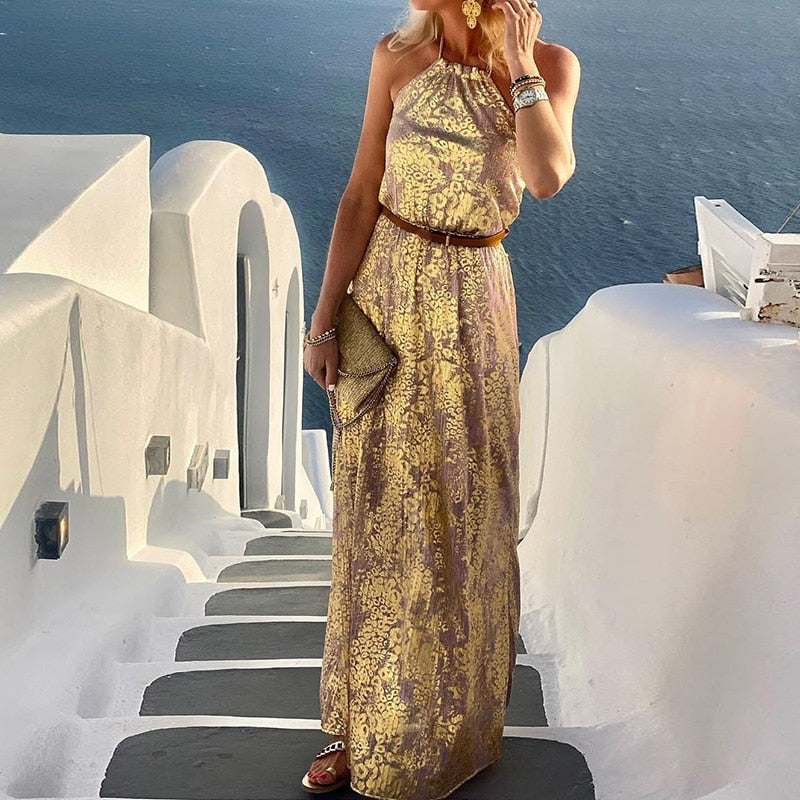 Spring Summer Neck-Mounted Maxi Dress