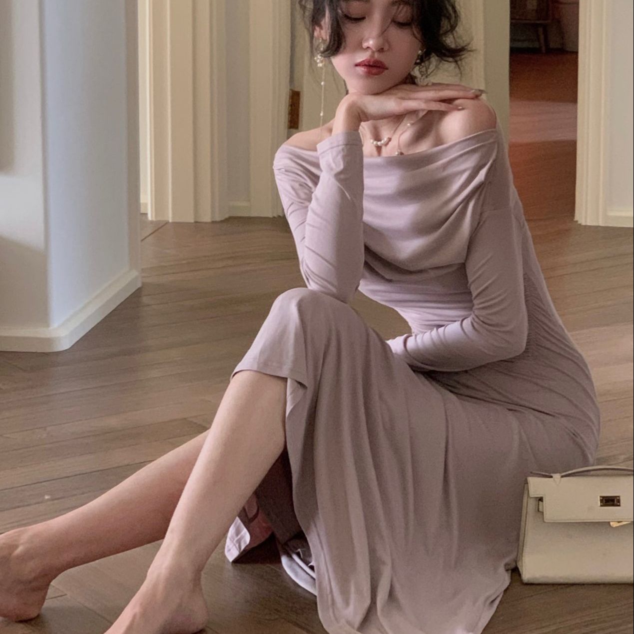 Summer Spring New Elegant Long Sleeve Off Shoulder Dress